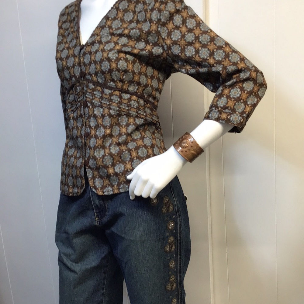 Brown Printed V-Neck Women's Top